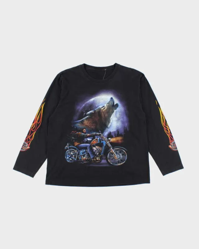 Vintage Y2K Howling Wolf Biker Long-sleeve T-Shirt - L sold by Rokit