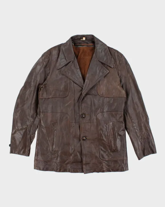 Vintage 70's Heavyweight Lined Double Breasted Button Up Leather Jacket - L sold by Rokit