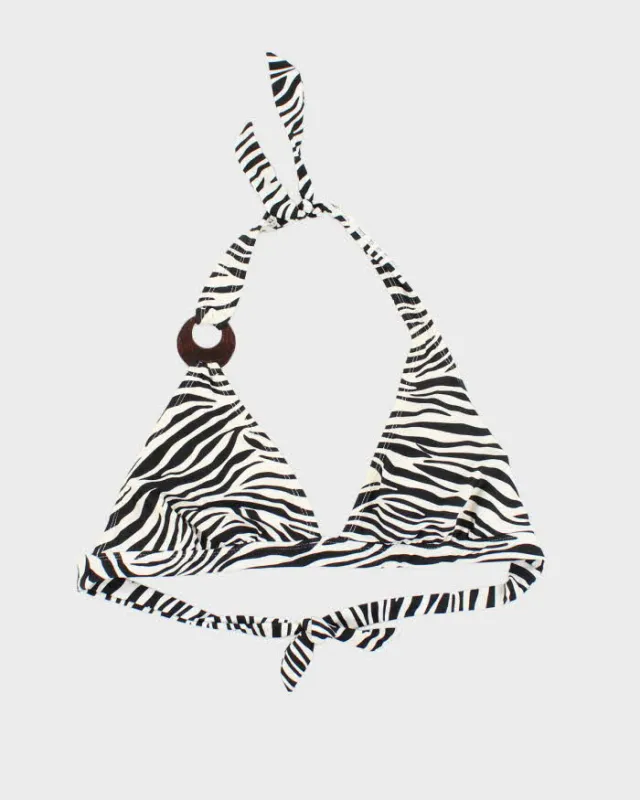 Vintage Y2k 00s Zebra Print Wooden O Ring Bikini Top - M sold by Rokit