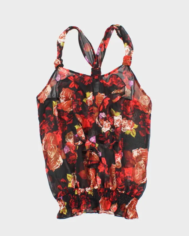 Vintage Y2k 00s Dynamite Floral Mesh Ruffle Top - S sold by Rokit