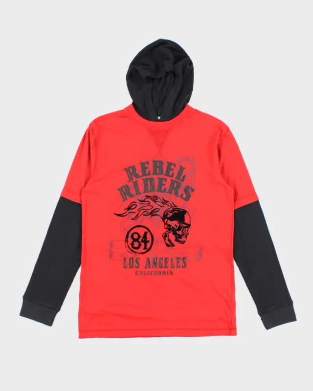 Vintage Y2K Rebel Riders Hooded Waffle Long-sleeved T-Shirt - L sold by Rokit