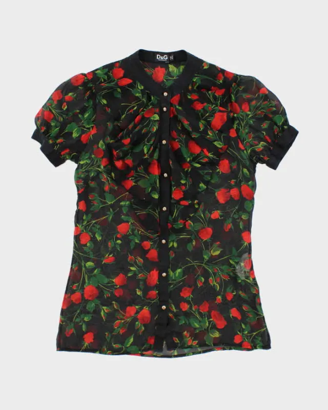 Vintage 00s Dolce & Gabbana Floral Silk Sheer Blouse - S sold by Rokit