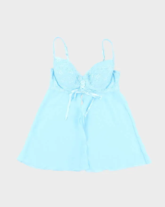 Vintage Y2k 00s La Senza Blue Mesh Lace-up Cami - L sold by Rokit