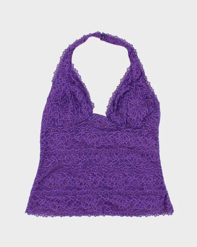 Vintage Y2k 00s Le Chateau Lace Halter Neck Top - L sold by Rokit
