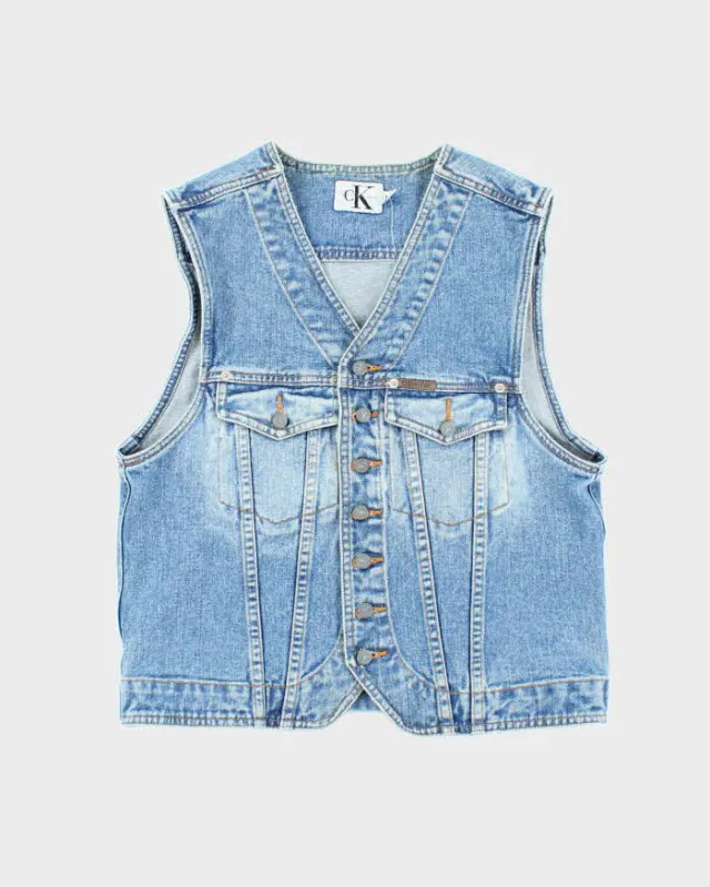 Vintage Y2K Calvin Klein Light Wash Denim Gilet - M made by Calvin Klein