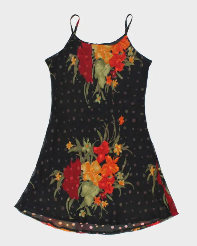Vintage 90s Nikky Mesh Polka Dot Floral Slip Dress - XL made by Rokit