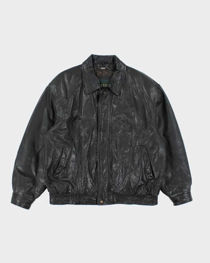 Vintage Danier Black Leather Bomber Jacket - L sold by Rokit