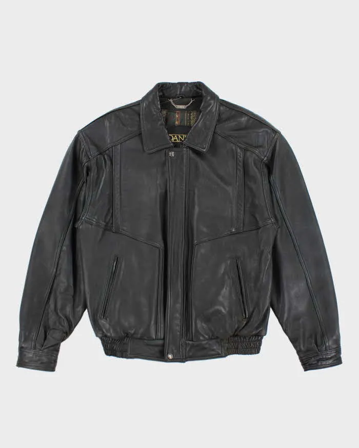 Vintage Danier Black Leather Bomber Jacket - S sold by Rokit