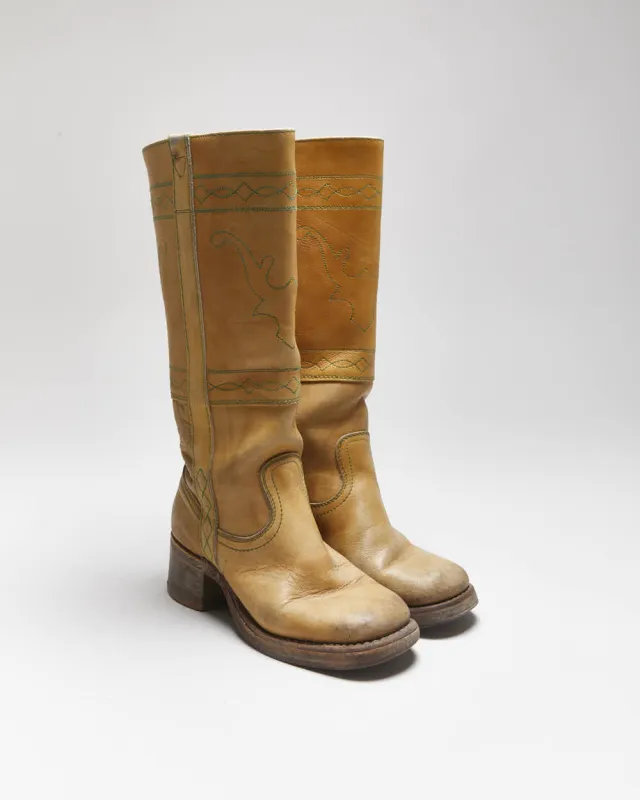 Vintage 70s Campus Leather Embroidered Boots - UK4 sold by Rokit