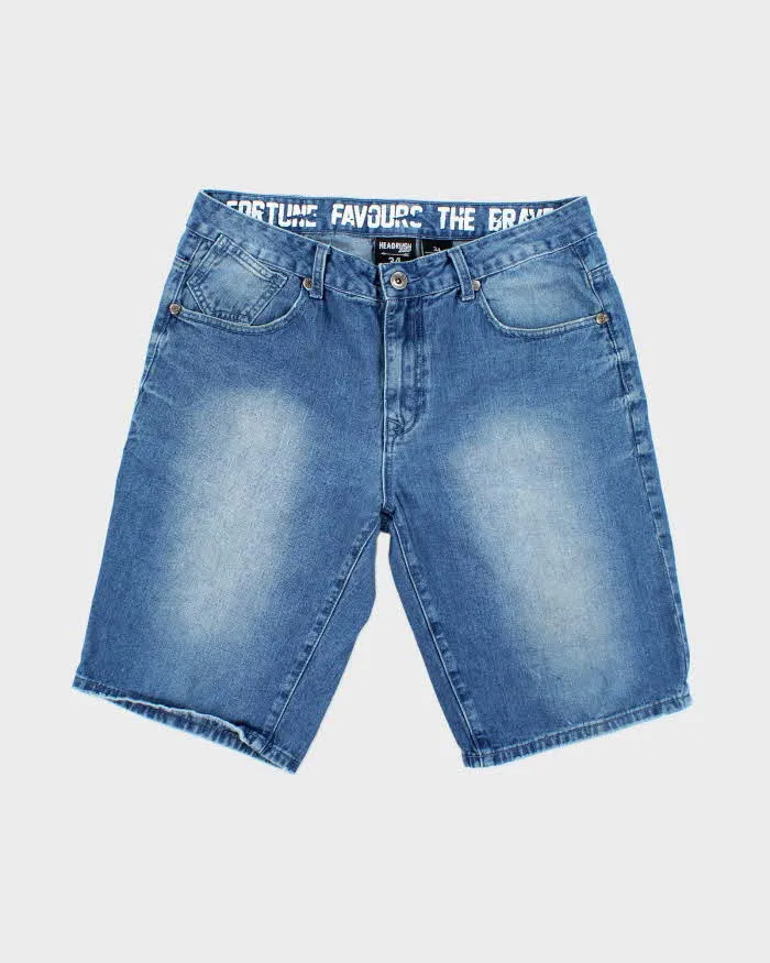 Vintage Y2K Headrush Gothic Embroidered Medium Wash Denim Shorts - W34 L11 sold by Rokit