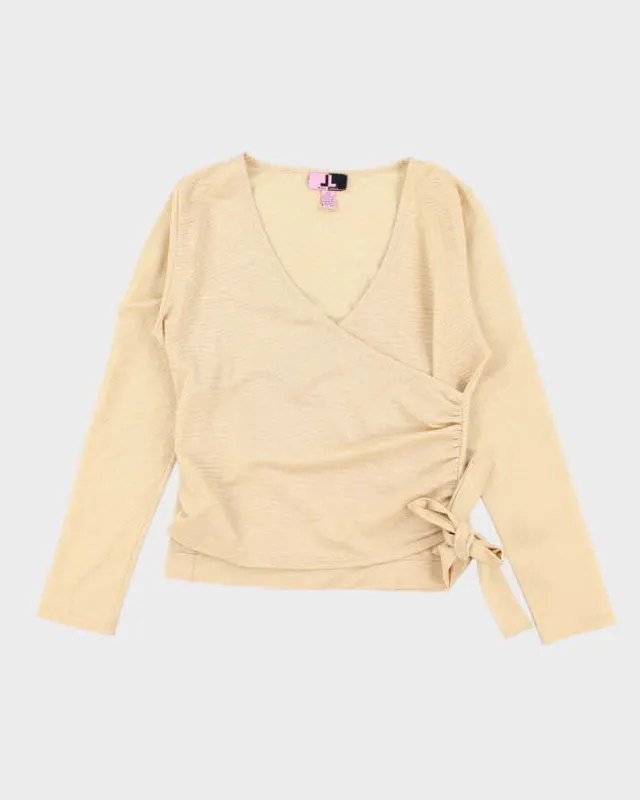 Vintage Y2k 00s LL Gold Sparkly Wrap Top - L sold by Rokit