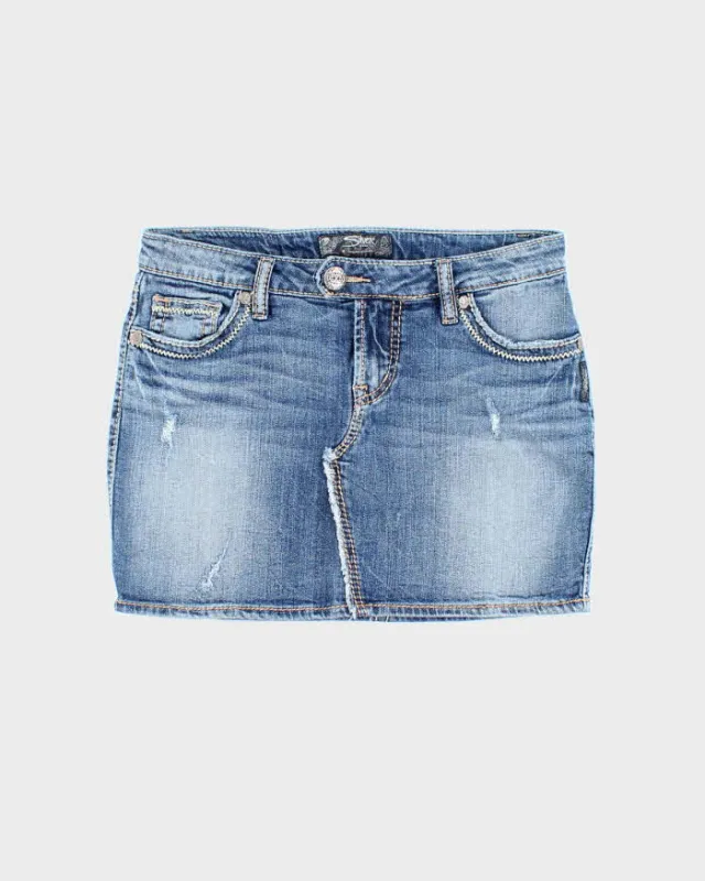 Vintage Y2k 00s Silver Denim Mini Skirt - S sold by Rokit