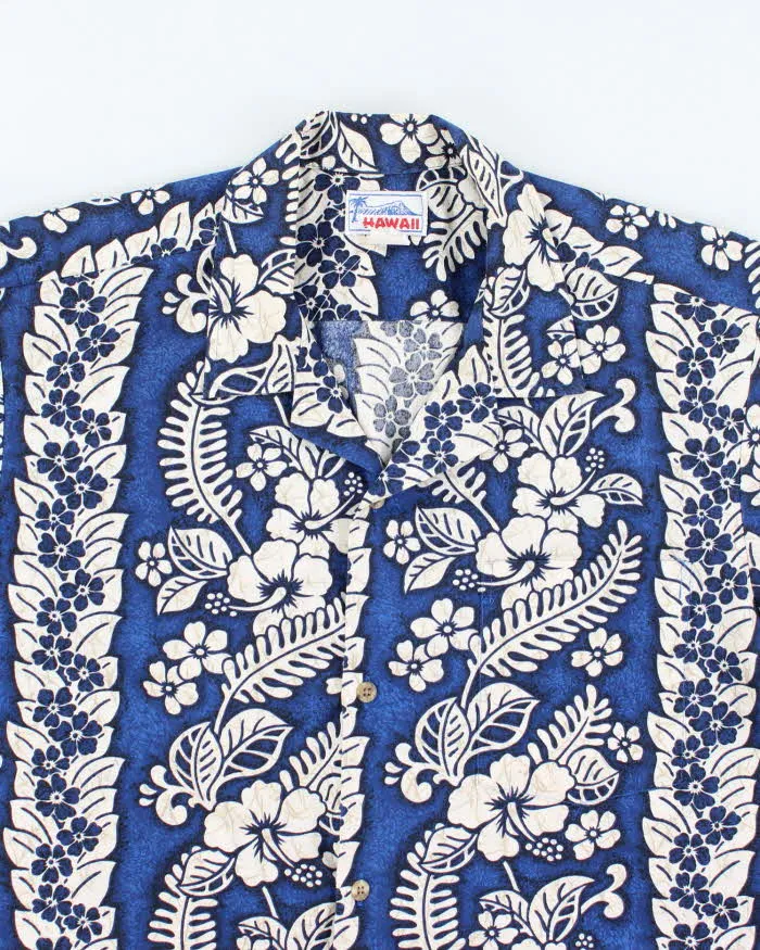 Vintage 90s Blue Hibiscus Pattern Hawaiian Shirt - L sold by Rokit product image thumbnail 3