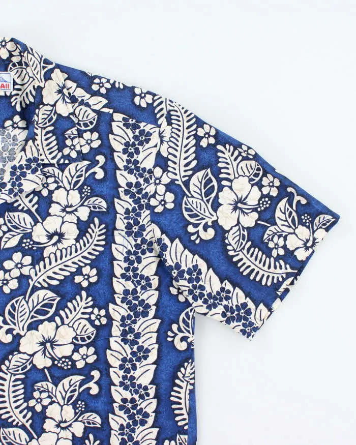 Vintage 90s Blue Hibiscus Pattern Hawaiian Shirt - L sold by Rokit product image thumbnail 4