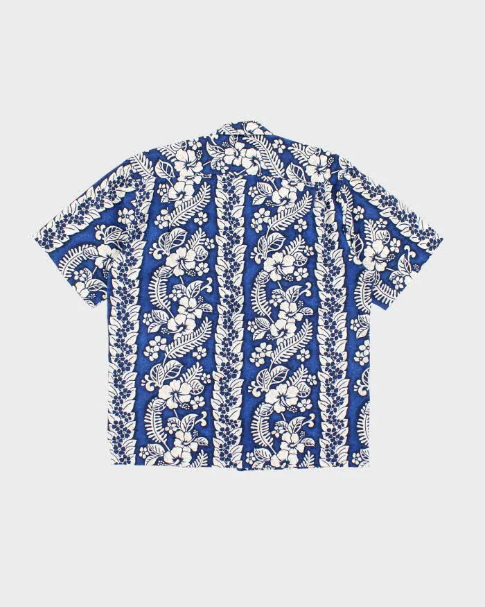 Vintage 90s Blue Hibiscus Pattern Hawaiian Shirt - L sold by Rokit product image thumbnail 2