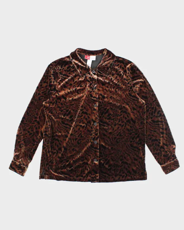 Vintage 90s Leopard Print Velvet Blouse - M sold by Rokit