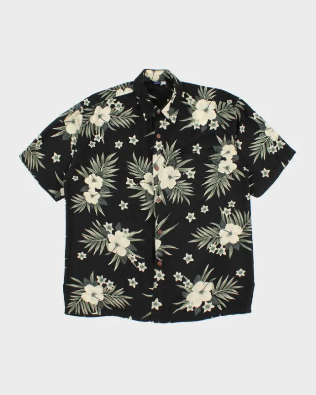 Vintage 90s Black Hibiscus Flower Pattern Hawaiian Shirt - M sold by Rokit