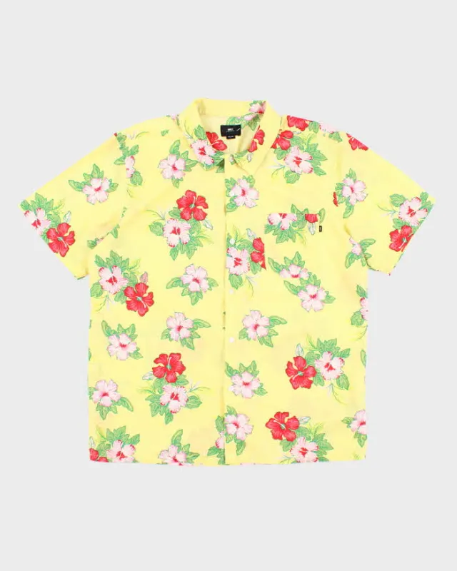 Vintage 2000s Obey Yellow Hibiscus Flower Pattern Hawaiian Shirt - L sold by Rokit