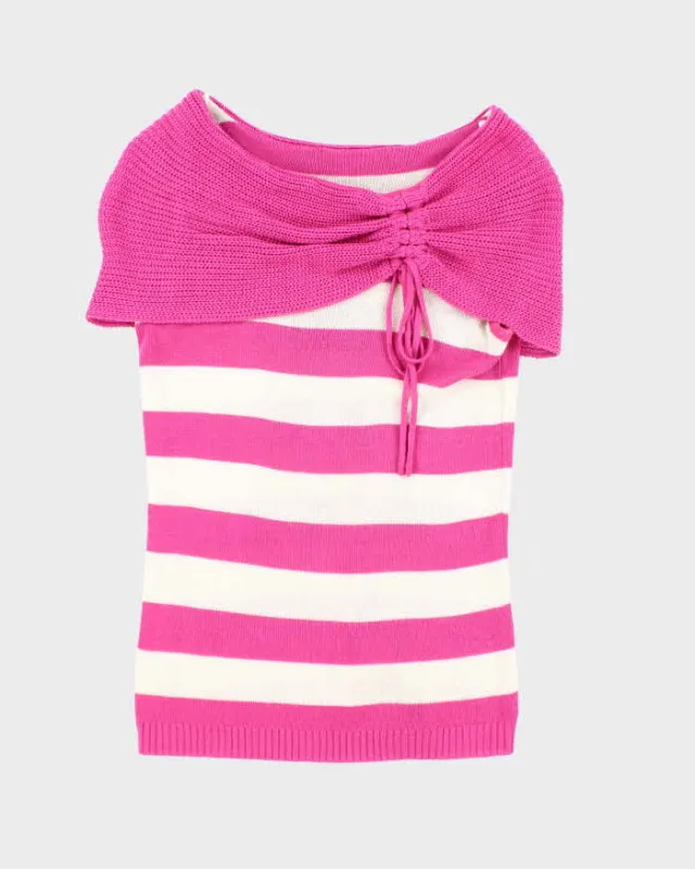 Vintage Y2k 00s Stripe Knit Off The Shoulder Top - S sold by Rokit