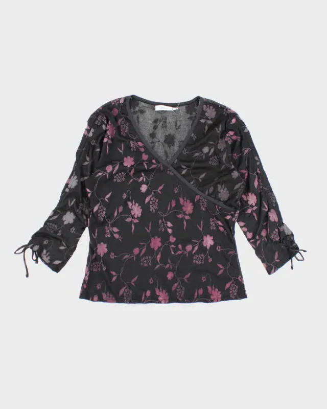 Vintage Y2k 00s Rickis Ruched Sleeve Floral Top - L sold by Rokit
