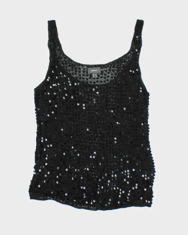 Vintage Y2k 00s Mexx Black Sequin Crochet Top - M sold by Rokit