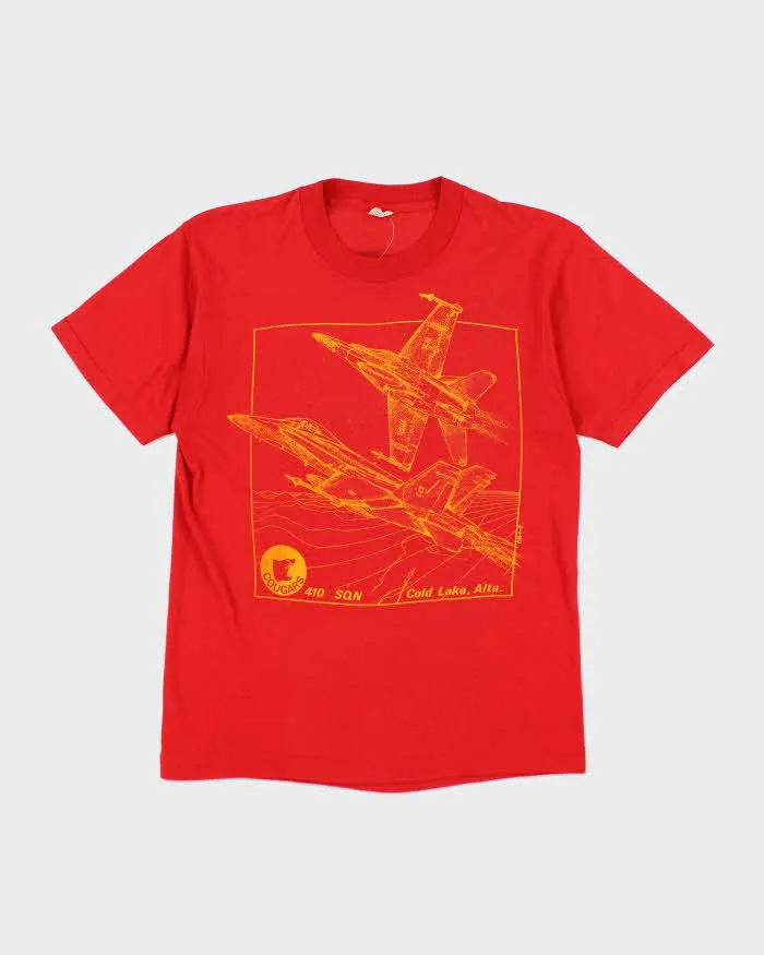 Vintage 90s Red Screen Stars Cougars Jet Print T-Shirt - M sold by Rokit