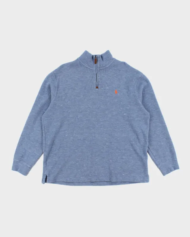 Vintage Ralph Lauren Small Horse Embroidered Quarter Zip Sweatshirt - XL sold by Rokit