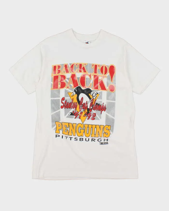 Vintage Early 90s White Pittsburg Penguins Stanley Cup Print T-Shirt - L sold by Rokit