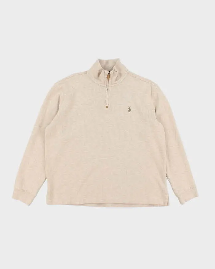 Vintage Ralph Lauren Small Horse Embroidered Quarter Zip Sweatshirt - L sold by Rokit