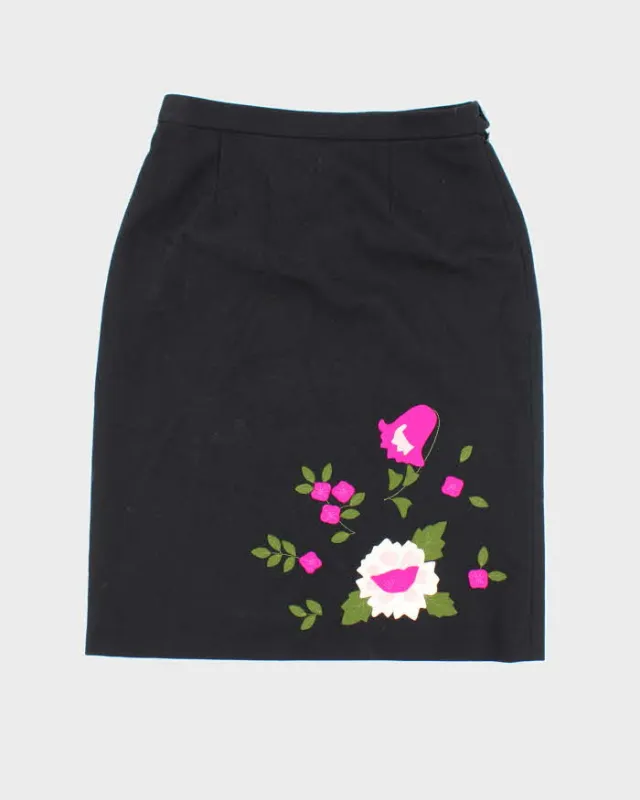 Moschino Cheap and Chic Black Floral Decal Midi Skirt - S sold by Rokit