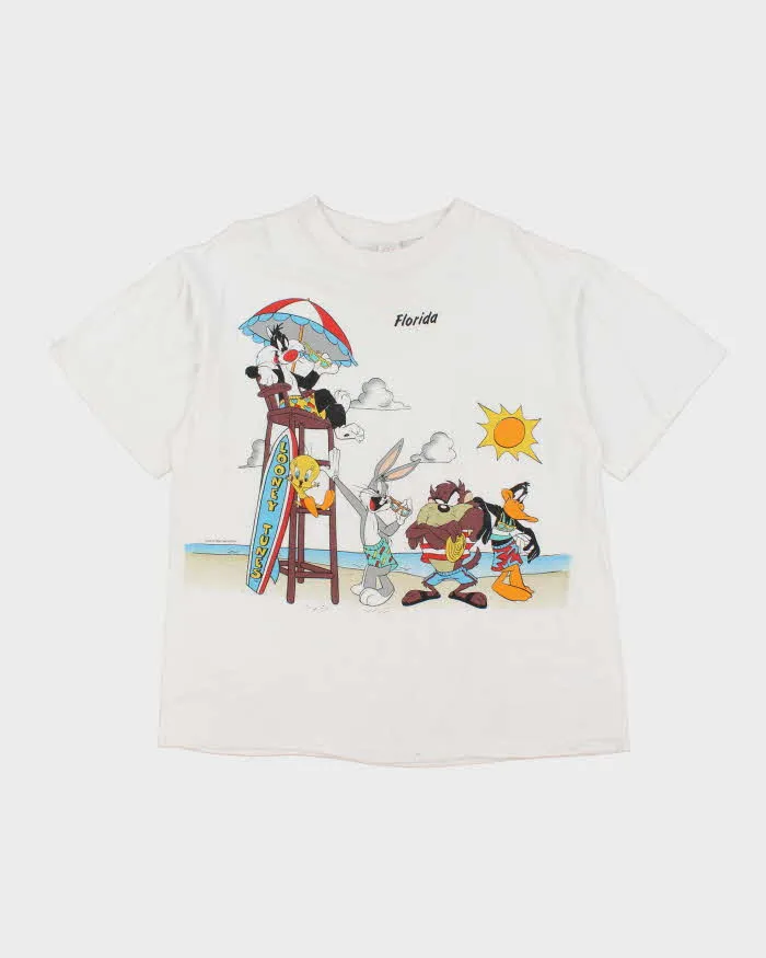 Vintage 90s Looney Tunes White Cotton T-Shirt - XL sold by Rokit