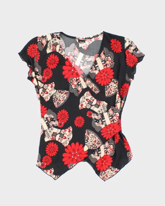Vintage Y2k 00s Gidani Floral Faux Wrap Top - S sold by Rokit