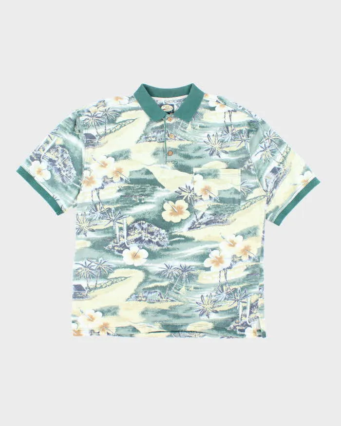 Vintage 90's Tommy Bahama Oversized Floral Print Polo Shirt - L sold by Rokit