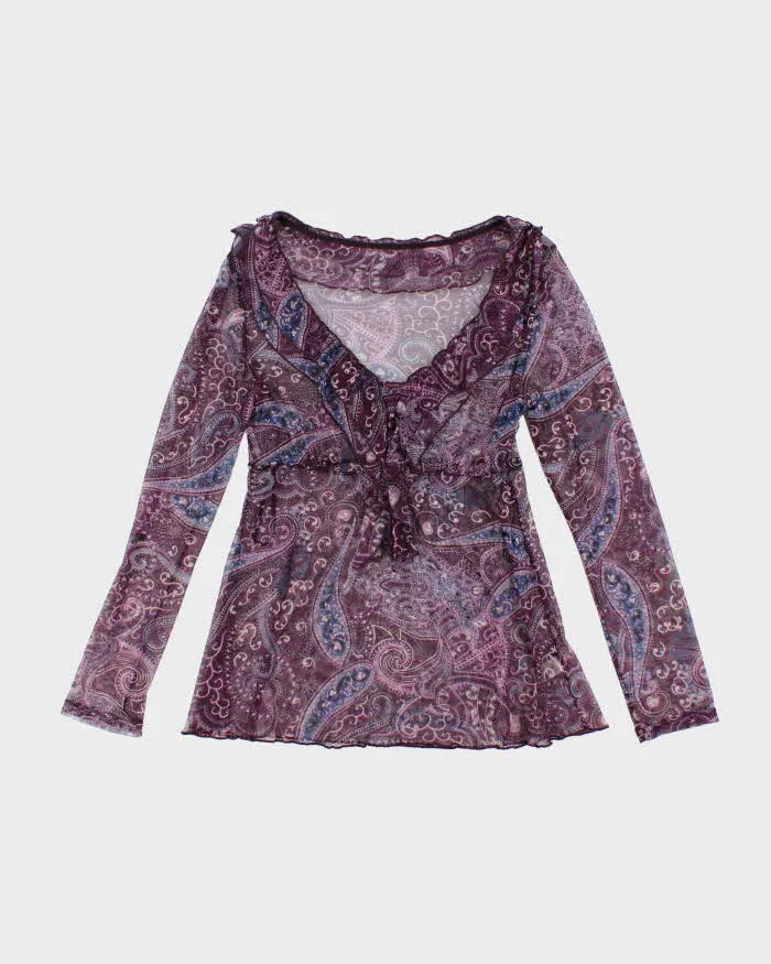 Vintage 00s Paisley Mesh Sheer Blouse - M sold by Rokit