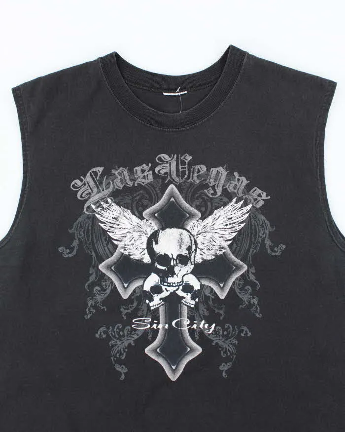 Vintage Y2K Las Vega Sin City Gothic Print Cut Off T-Shirt - L sold by Rokit product image thumbnail 3
