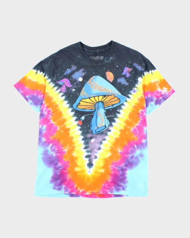Vintage 2000's Liquid Blue Tie-Dye Mushroom Space Graphic T-Shirt - L sold by Rokit