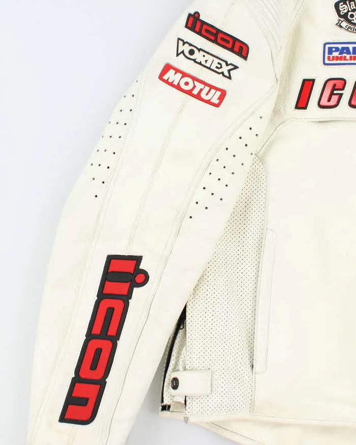 Vintage Y2K Icon Heavyweight Branded White Leather Biker Jacket - L sold by Rokit product image thumbnail 5