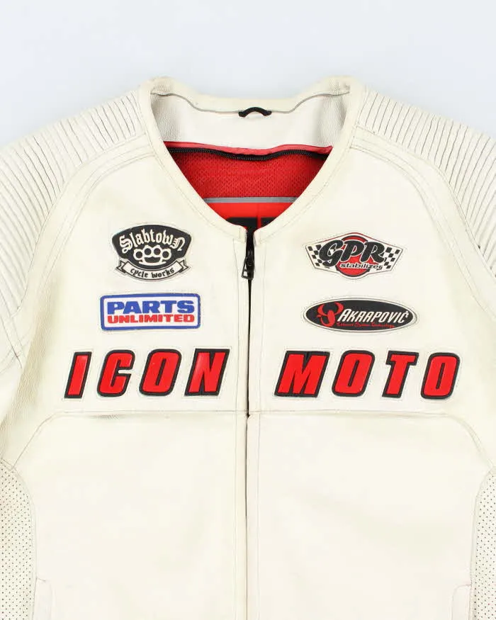Vintage Y2K Icon Heavyweight Branded White Leather Biker Jacket - L sold by Rokit product image thumbnail 3