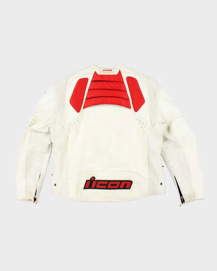 Vintage Y2K Icon Heavyweight Branded White Leather Biker Jacket - L sold by Rokit product image thumbnail 2