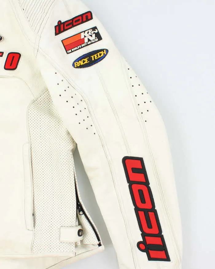 Vintage Y2K Icon Heavyweight Branded White Leather Biker Jacket - L sold by Rokit product image thumbnail 4