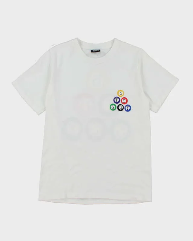 Vintage 2000's Stussy Pool Ball Spell Out Graphic T-Shirt - XS sold by Rokit