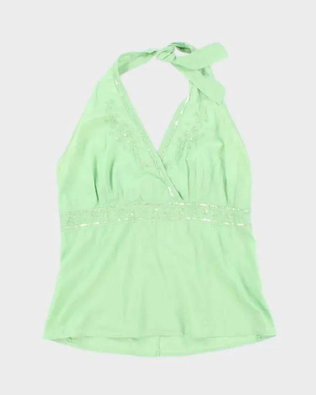 Vintage Y2k 00s Sequin Cotton Halter Neck Top - S sold by Rokit