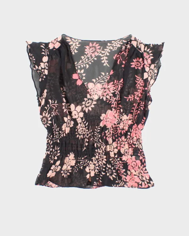 Vintage Y2k 00s Floral Mesh Blouse - S sold by Rokit