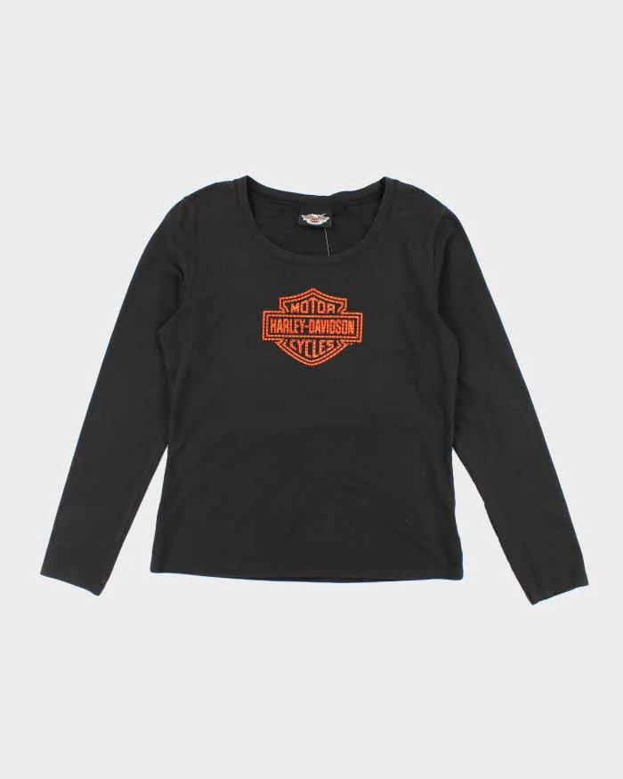 Vintage Y2K Harley Davidson Sequined Logo Long Sleeve T-Shirt - M sold by Rokit