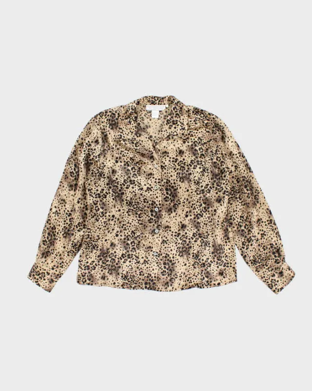 Vintage 90s Silk Essentials Leopard Print Blouse - L sold by Rokit