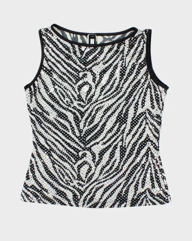 Vintage Y2k 00s Sirens Zebra Print Sequin Top  - S sold by Rokit