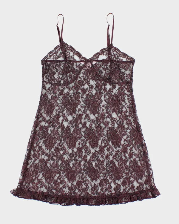 Y2k 00s La Vie En Rose Purple Lace Slip Dress - M sold by Rokit