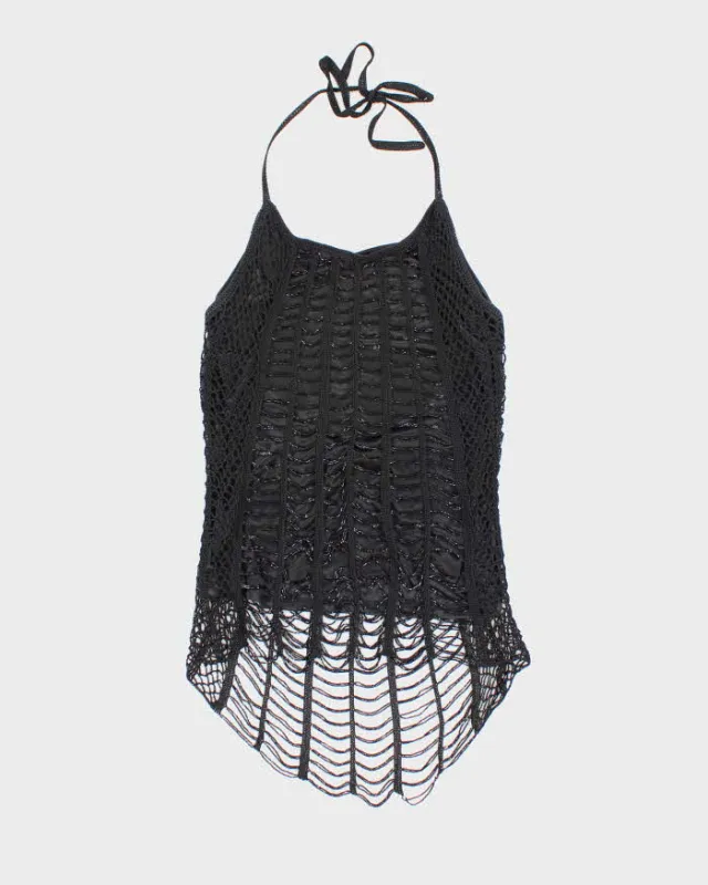Vintage Y2k 00s Le Chateau Beaded Crochet Halter Neck Top - S sold by Rokit