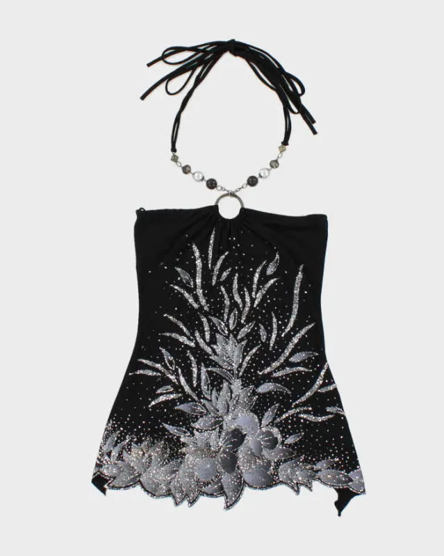 Vintage Y2k 00s FD Beaded Glitter Halterneck Top - XS sold by Rokit