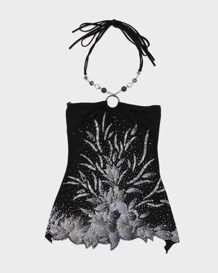Vintage Y2k 00s FD Beaded Glitter Halterneck Top - XS sold by Rokit